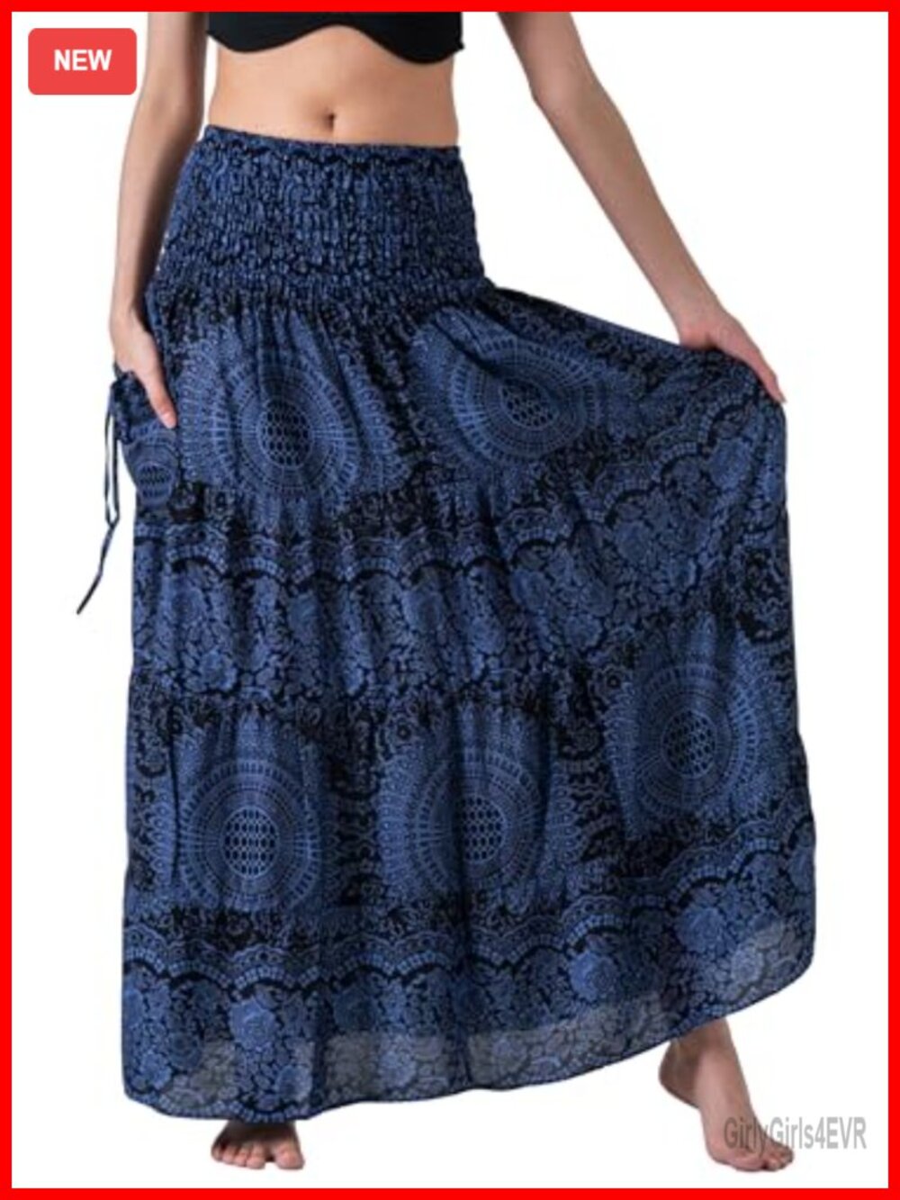 Tiered Maxi Boho Skirt Hippie Elastic Waist Rayon